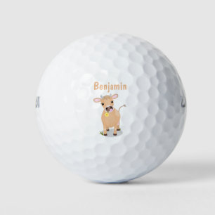 Cute happy jersey cow and flower cartoon golf balls