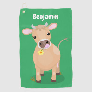 Cute happy jersey cow and flower cartoon  golf towel