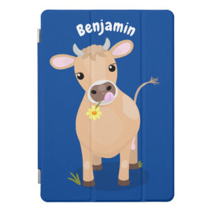 Cute happy jersey cow and flower cartoon iPad pro cover