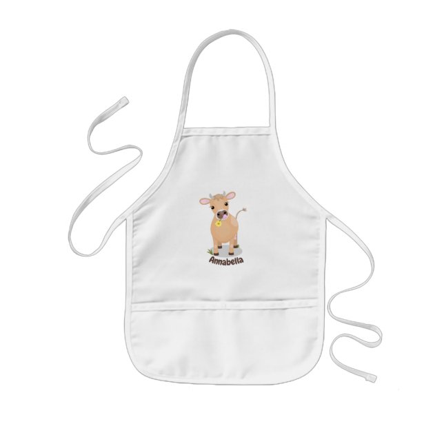 Cute happy jersey cow and flower cartoon kids apron (Front)