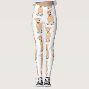 Cute happy jersey cow and flower cartoon leggings