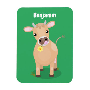Cute happy jersey cow and flower cartoon magnet