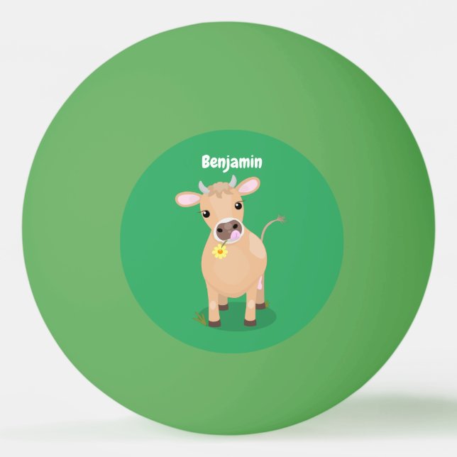 Cute happy jersey cow and flower cartoon ping pong ball (Front)