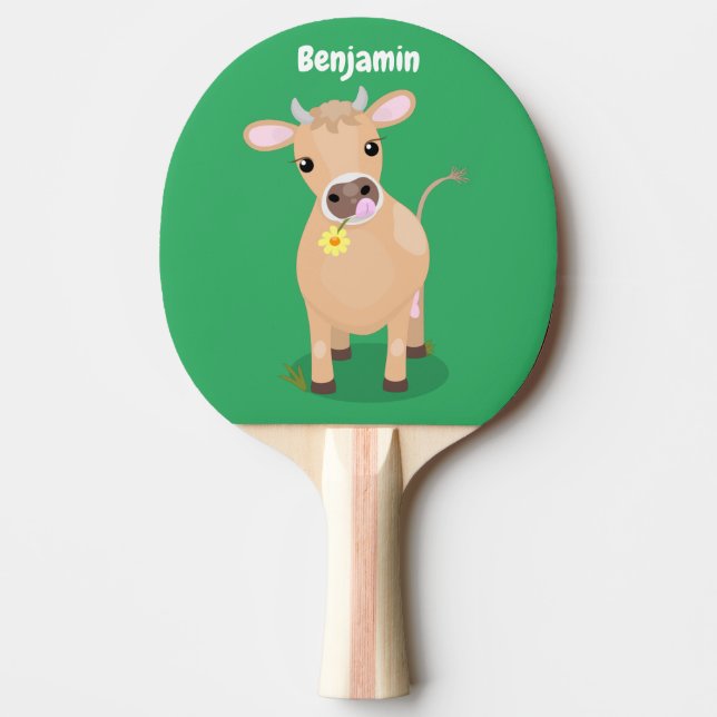 Cute happy jersey cow and flower cartoon ping pong paddle (Front)