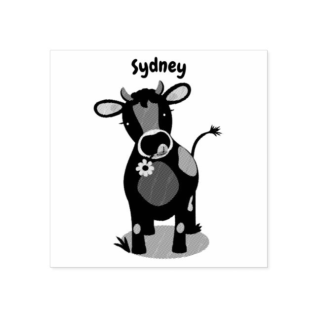 Cute happy jersey cow and flower cartoon rubber stamp (Imprint)