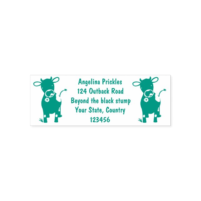 Cute happy jersey cow and flower cartoon self-inking stamp (Design)