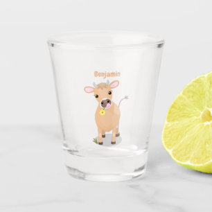 Cute happy jersey cow and flower cartoon  shot glass