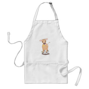 Cute happy jersey cow and flower cartoon standard apron