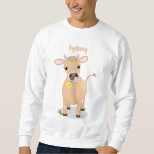 Cute happy jersey cow and flower cartoon sweatshirt