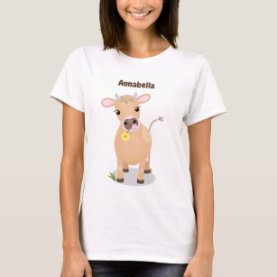 Cute happy jersey cow and flower cartoon T-Shirt