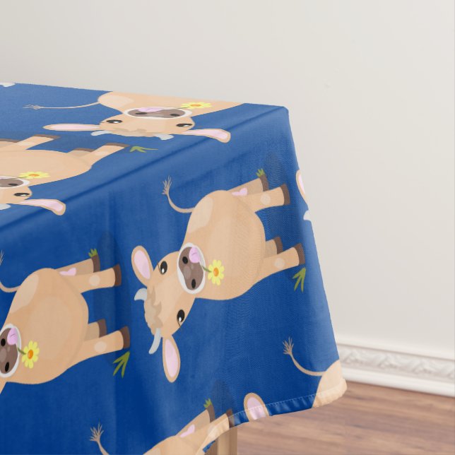 Cute happy jersey cow and flower cartoon tablecloth (In Situ)