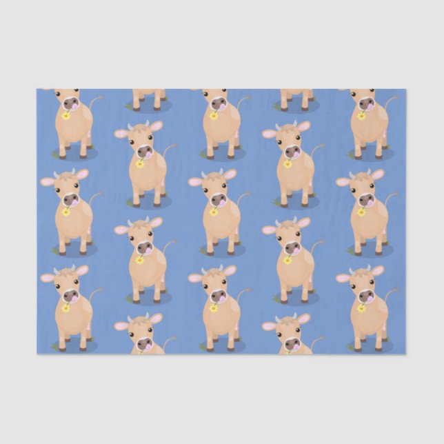 Cute happy jersey cow and flower cartoon tissue paper (Front)