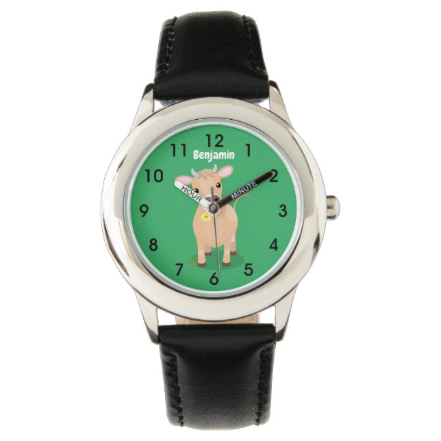 Cute happy jersey cow and flower cartoon watch (Front)