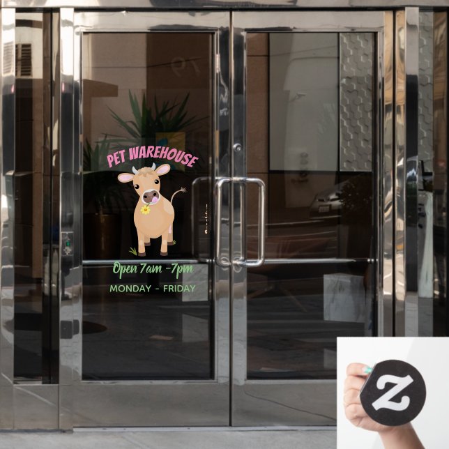 Cute happy jersey cow and flower cartoon window cling (Office Door)