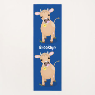 Cute happy jersey cow and flower cartoon yoga mat