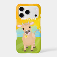 Cute happy jersey cow and flower sunrise cartoon