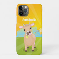 Cute happy jersey cow and flower sunrise cartoon