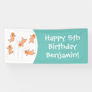 Cute happy jumping peanuts cartoon illustration banner