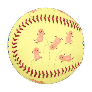 Cute happy jumping peanuts cartoon illustration baseball