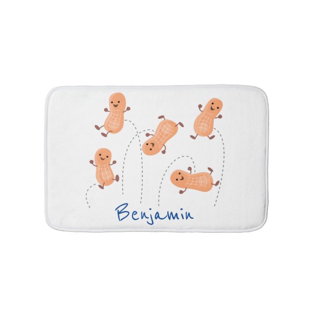 Cute happy jumping peanuts cartoon illustration bath mat (Front)