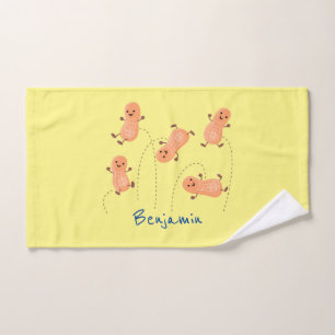Cute happy jumping peanuts cartoon illustration bath towel set