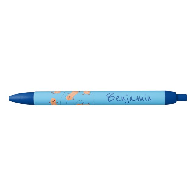 Cute happy jumping peanuts cartoon illustration black ink pen (Front)