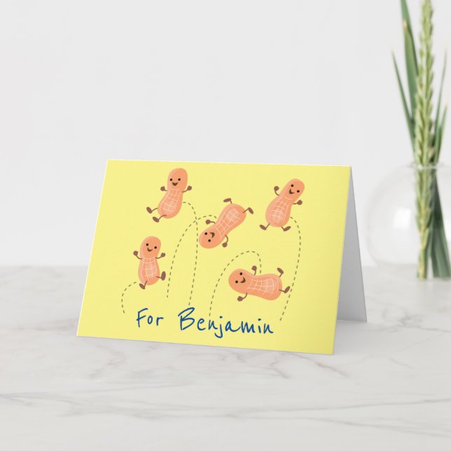 Cute happy jumping peanuts cartoon illustration card (Front)