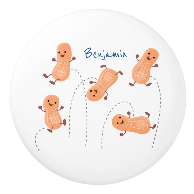 Cute happy jumping peanuts cartoon illustration ceramic knob (Front)