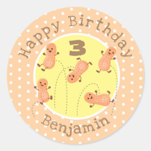 Cute happy jumping peanuts cartoon illustration classic round sticker