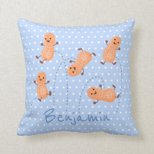 Cute happy jumping peanuts cartoon illustration cushion