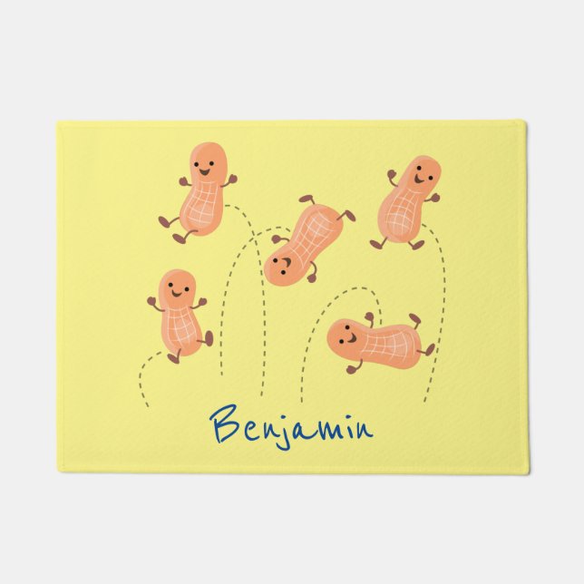 Cute happy jumping peanuts cartoon illustration doormat (Front)