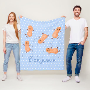 Cute happy jumping peanuts cartoon illustration fleece blanket