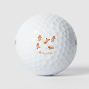 Cute happy jumping peanuts cartoon illustration golf balls