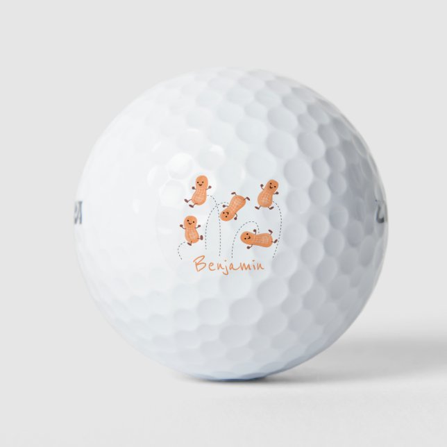 Cute happy jumping peanuts cartoon illustration golf balls (Front)