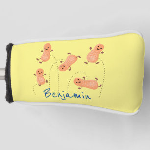 Cute happy jumping peanuts cartoon illustration golf head cover