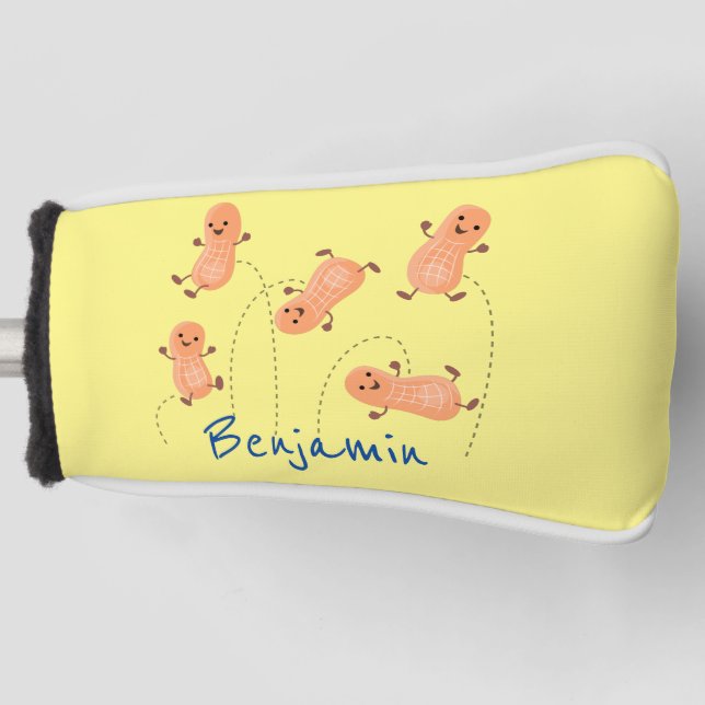 Cute happy jumping peanuts cartoon illustration golf head cover (Front)