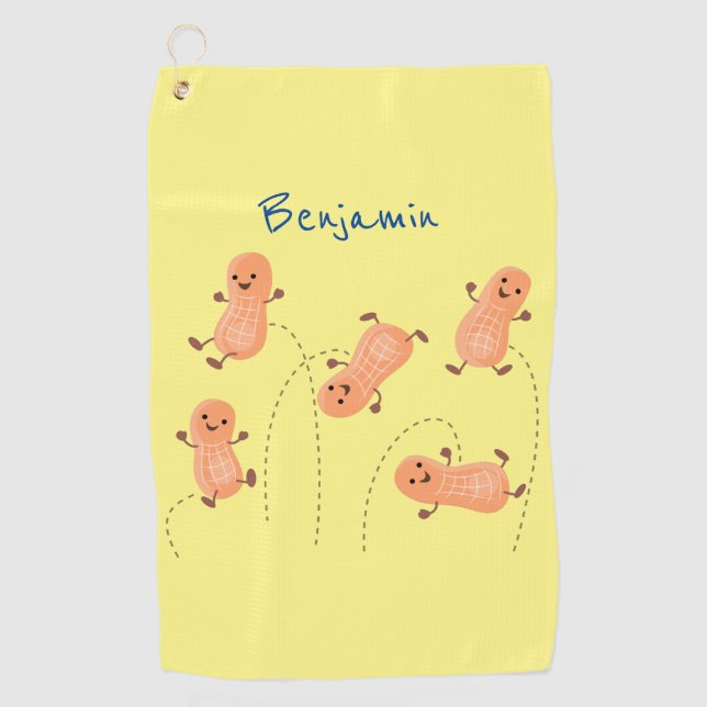 Cute happy jumping peanuts cartoon illustration  golf towel (Front)