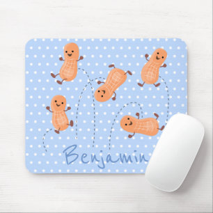 Cute happy jumping peanuts cartoon illustration mouse mat