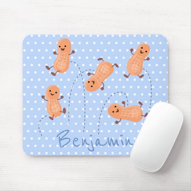 Cute happy jumping peanuts cartoon illustration mouse mat (With Mouse)