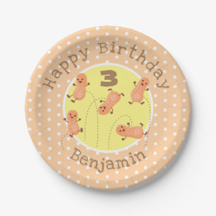 Cute happy jumping peanuts cartoon illustration paper plate
