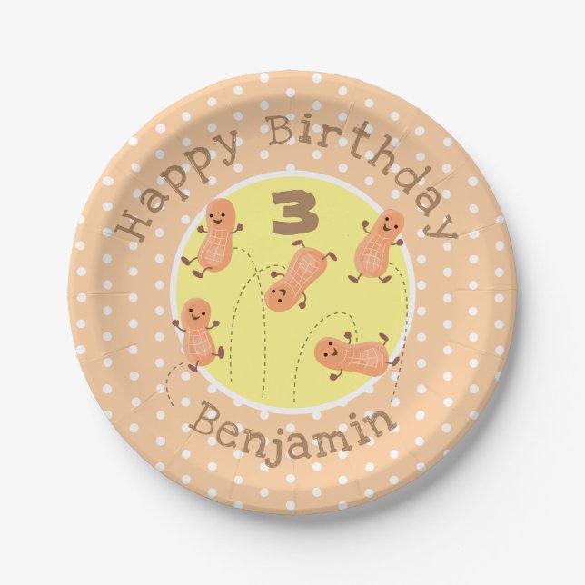Cute happy jumping peanuts cartoon illustration paper plate (Front)
