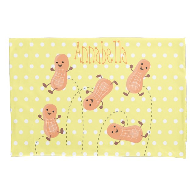 Cute happy jumping peanuts cartoon illustration pillowcase (Front)