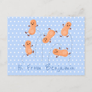 Cute happy jumping peanuts cartoon illustration postcard