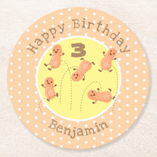 Cute happy jumping peanuts cartoon illustration round paper coaster