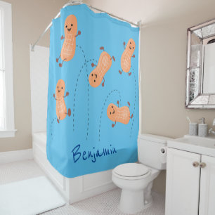 Cute happy jumping peanuts cartoon illustration shower curtain