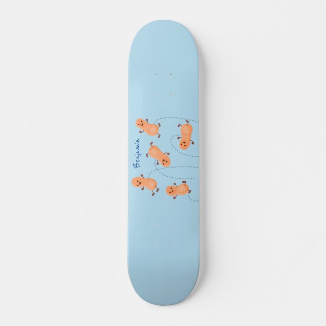 Cute happy jumping peanuts cartoon illustration skateboard (Front)