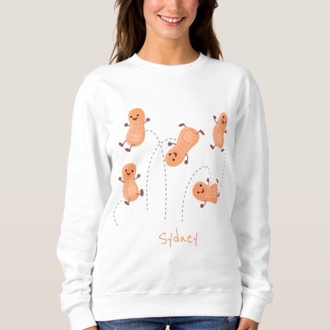 Cute happy jumping peanuts cartoon illustration sweatshirt (Front)