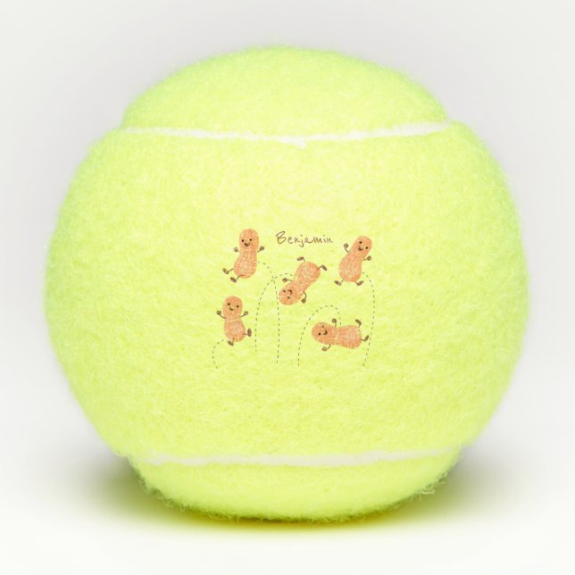 Cute happy jumping peanuts cartoon illustration tennis balls (Front)