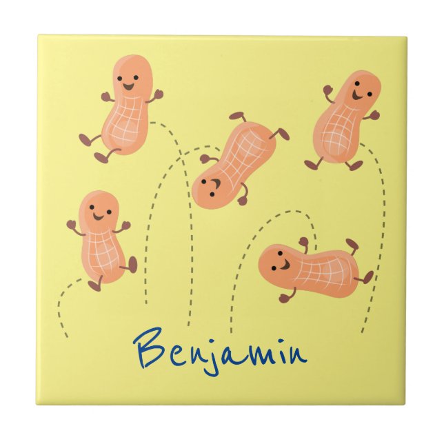 Cute happy jumping peanuts cartoon illustration tile (Front)