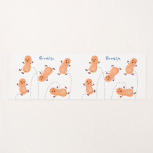 Cute happy jumping peanuts cartoon illustration yoga mat